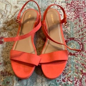 Orange, Felt, Heeled Sandals